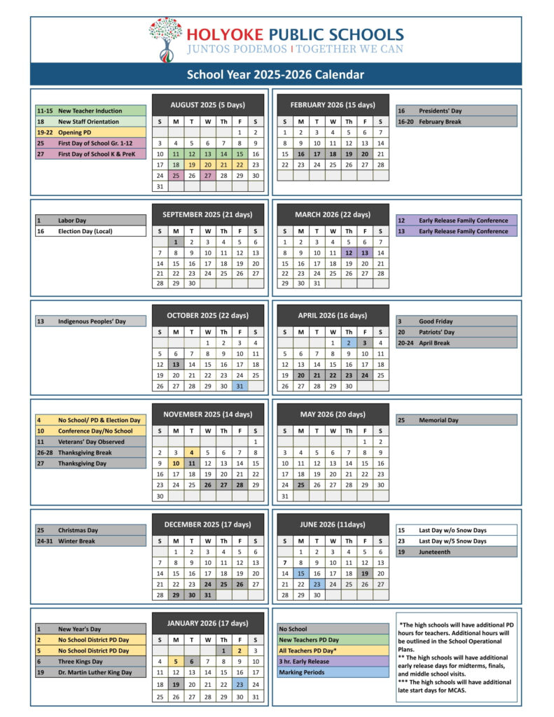 Holyoke Public Schools Calendar 25 26 Revised PDF EduCounty