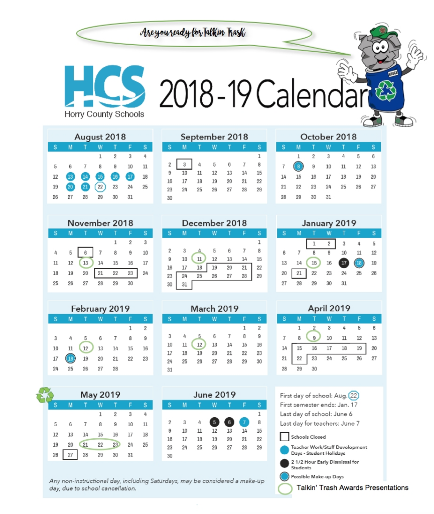 Horry County Calendar Printable
