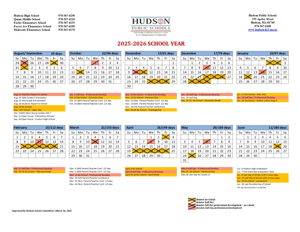 Hudson Public Schools MA Calendar 25 26 Revised PDF EduCounty