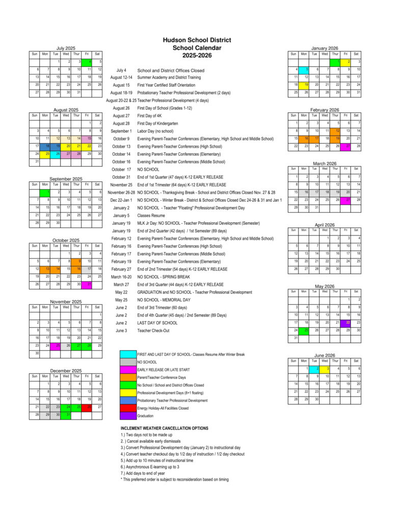 Hudson School District WI Calendar 25 26 Revised PDF EduCounty