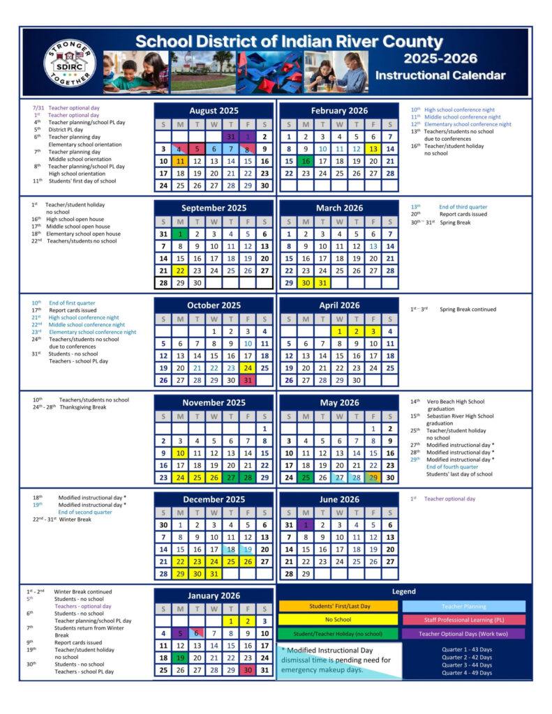 Indian River County Schools Calendar 25 26 PDF EduCounty