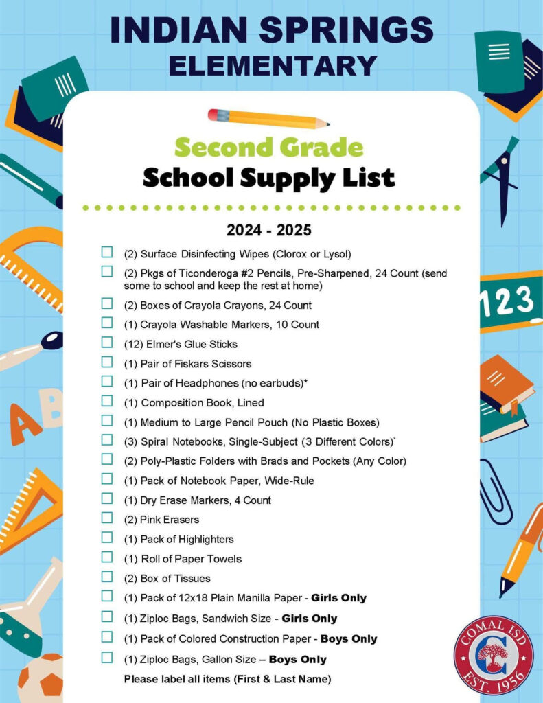 Indian Springs Elementary School Supply Lists Comal Independent School District