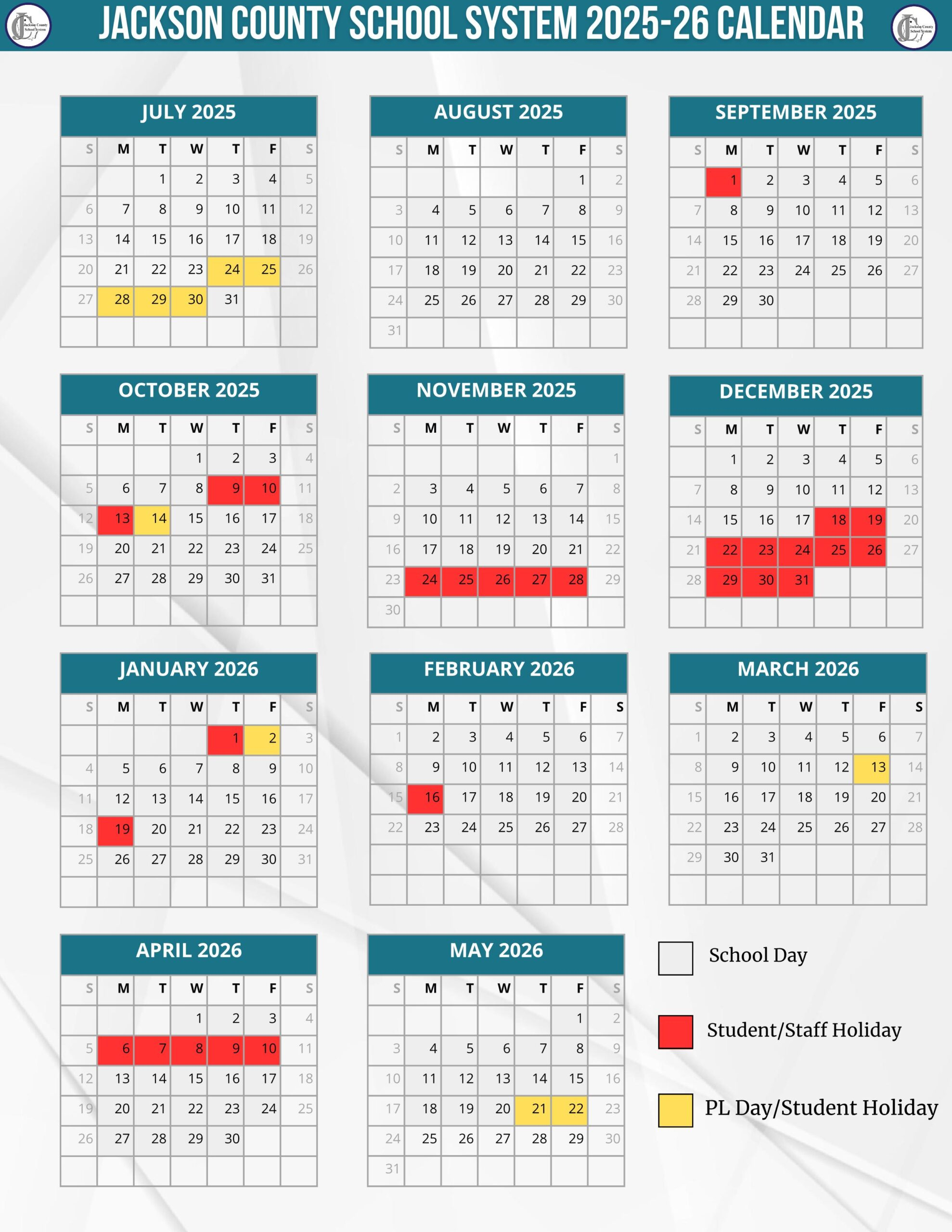 Jackson County GA Schools Calendar 25 26 PDF EduCounty