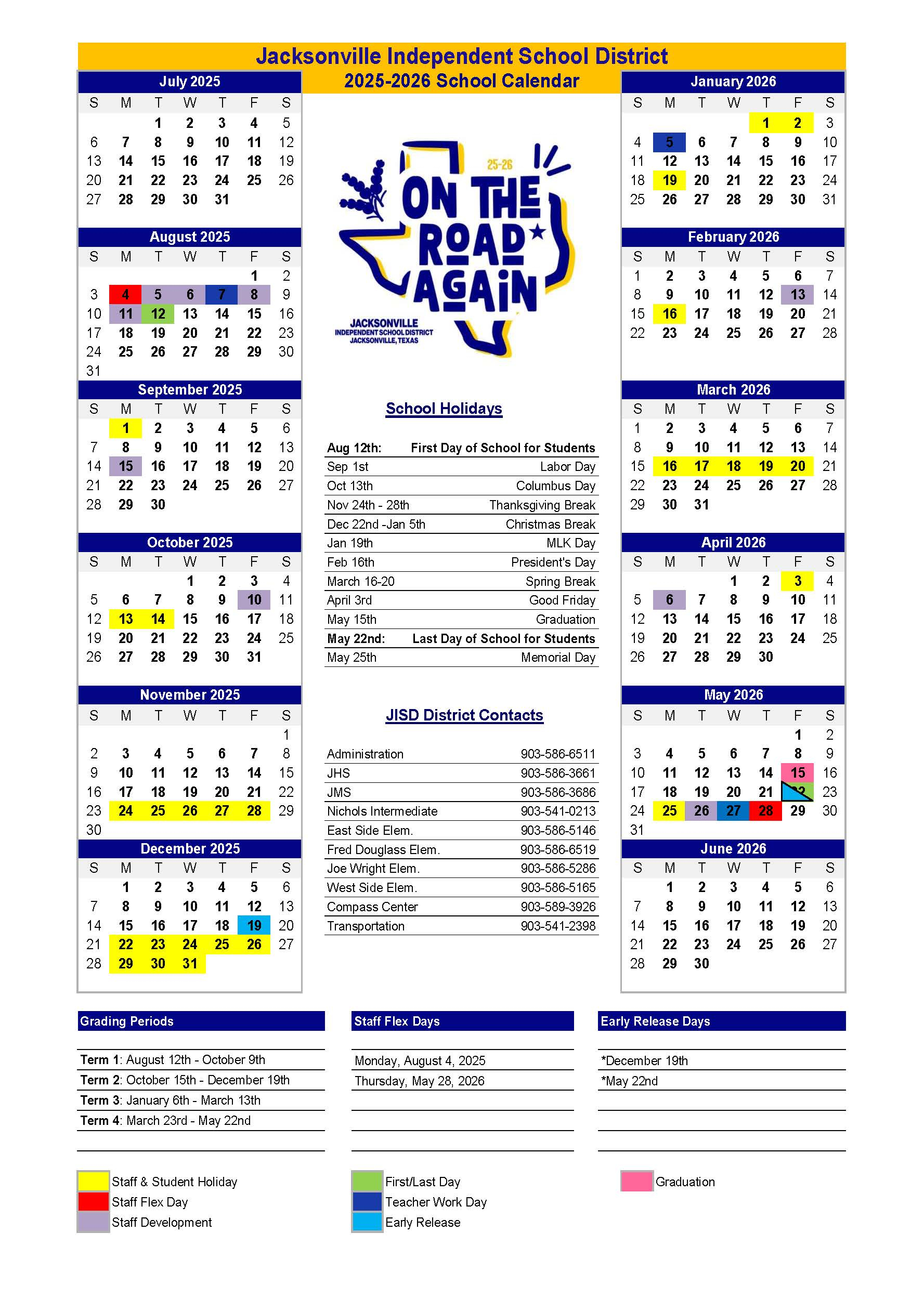 Jacksonville High School JISD School Calendar 2025 26