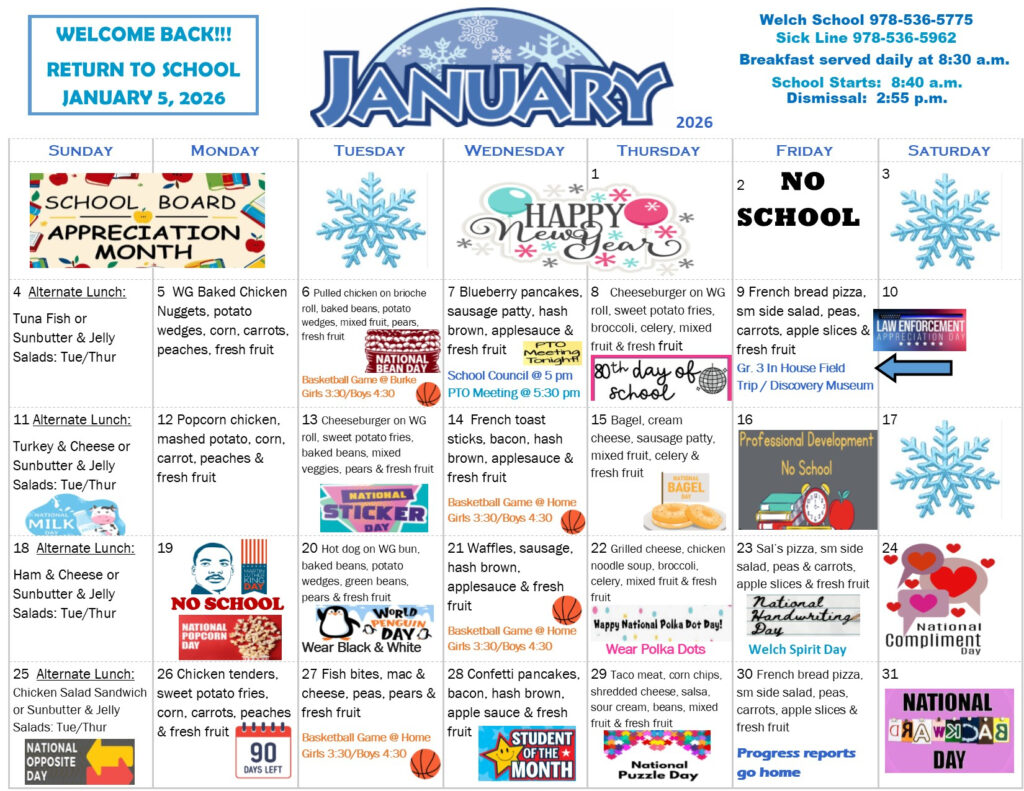 January 2026 Calendar Peabody Public Schools