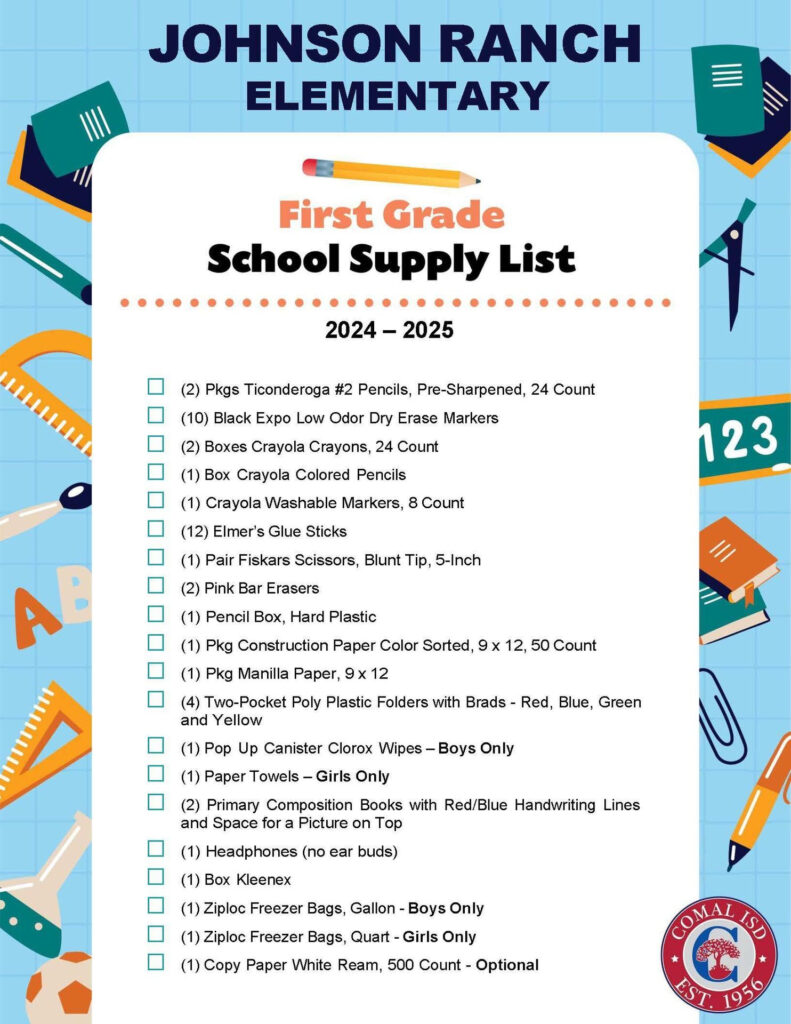 Johnson Ranch Elementary School Supply Lists Comal Independent School District