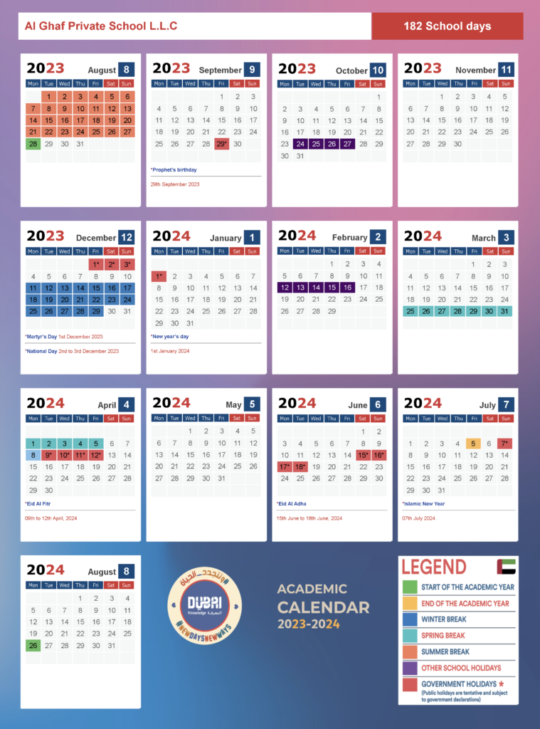 KHDA Approved Calendar Ghaf Private School