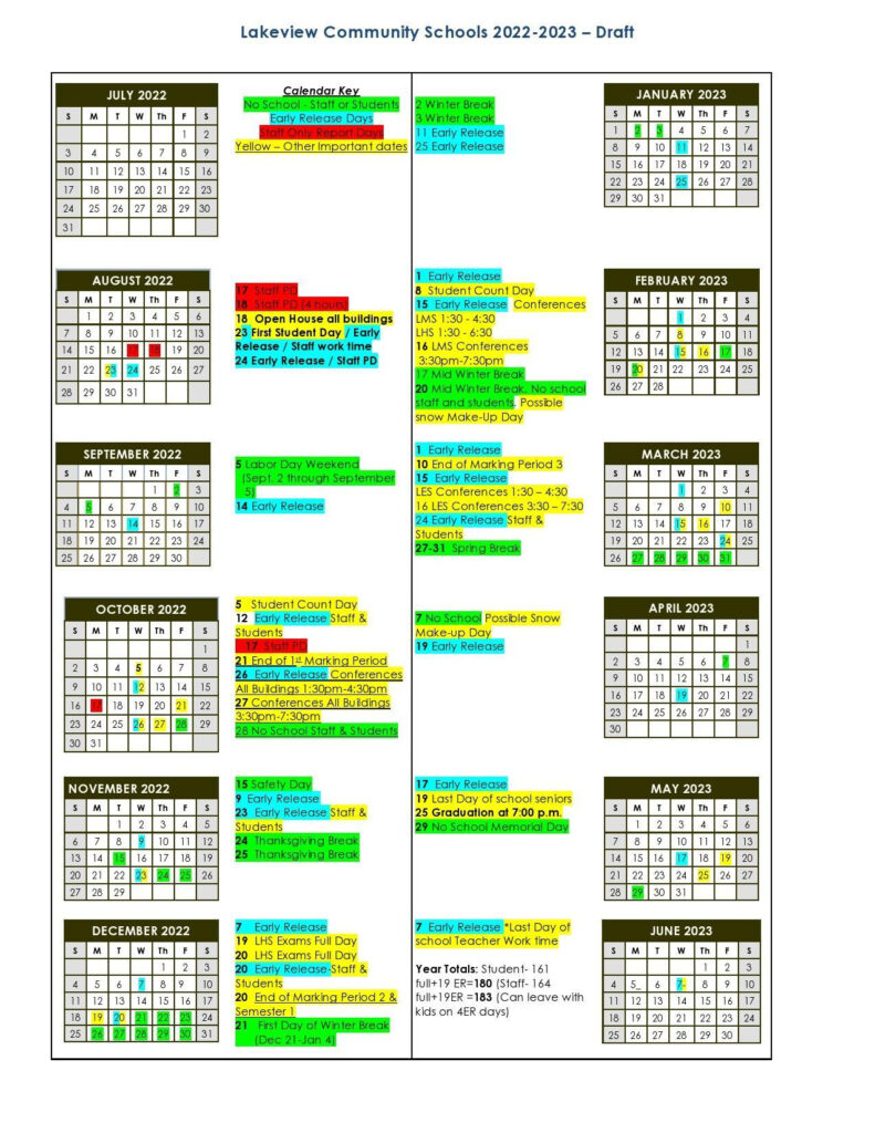 Lakeview Elementary Calendar Calendar