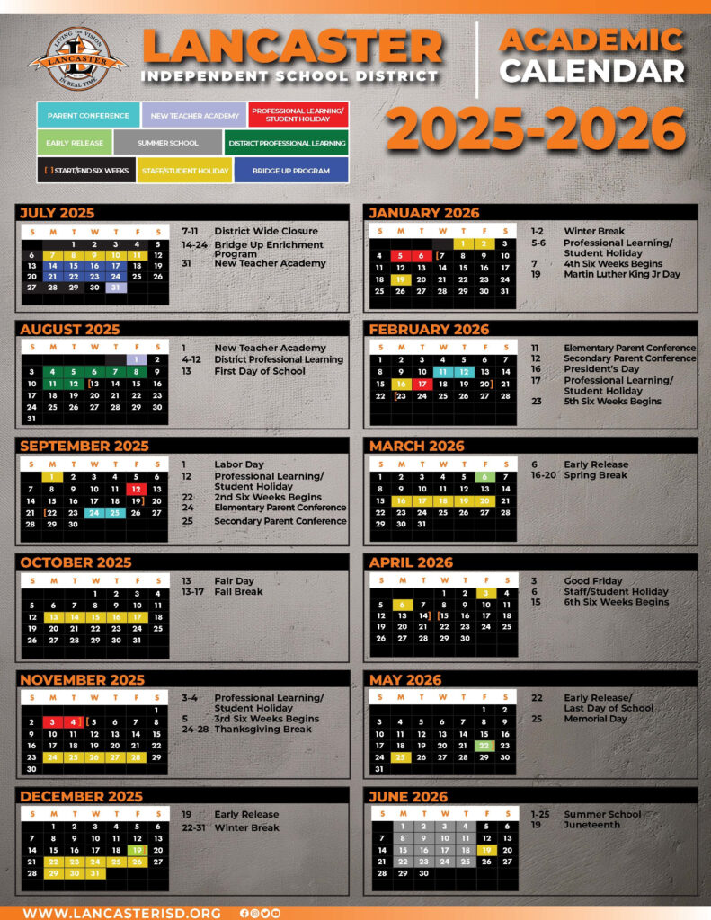 Lancaster ISD 2025 2026 Academic Calendar Released Rosa Parks Millbrook Elementary