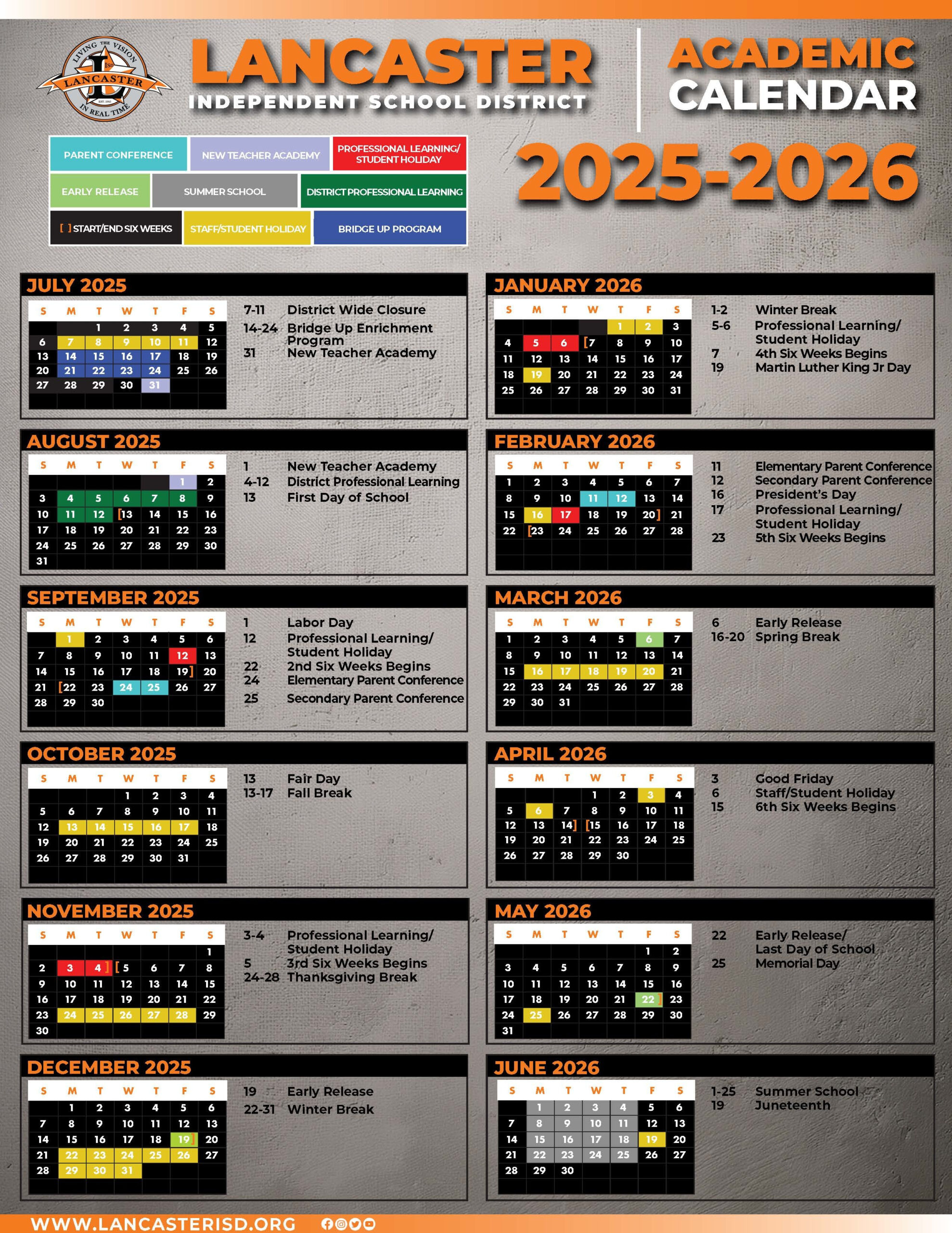 Lancaster ISD 2025 2026 Academic Calendar Released Rosa Parks Millbrook Elementary