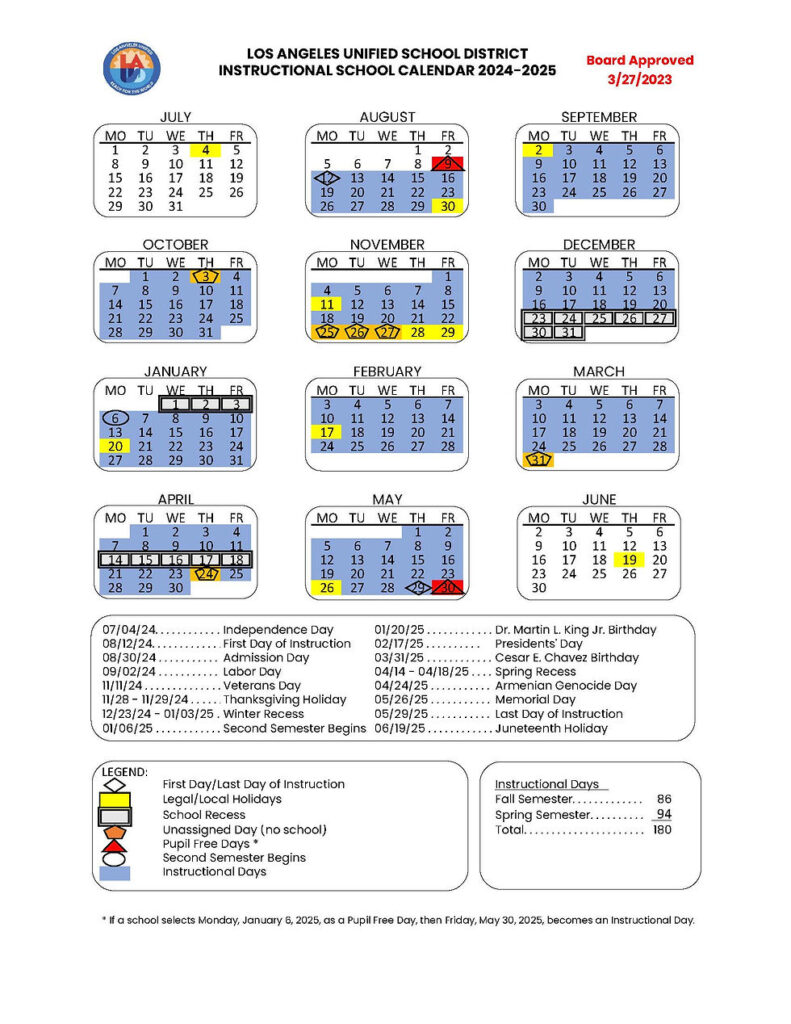 LAUSD Approved Calendar For 2024 2025 School Year FUN WITH KIDS IN LA LAUSD Approved Calendar For 2024 2025 School Year FUN WITH KIDS IN LA