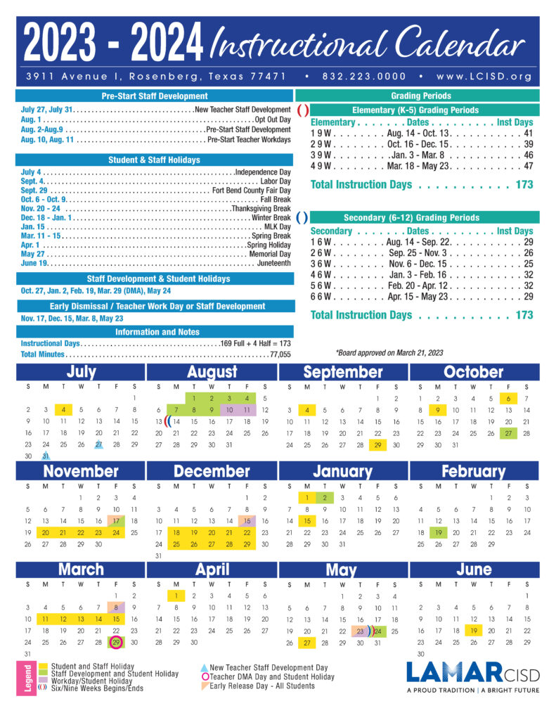 LCISD 23 24 Instructional Calendar Now Available