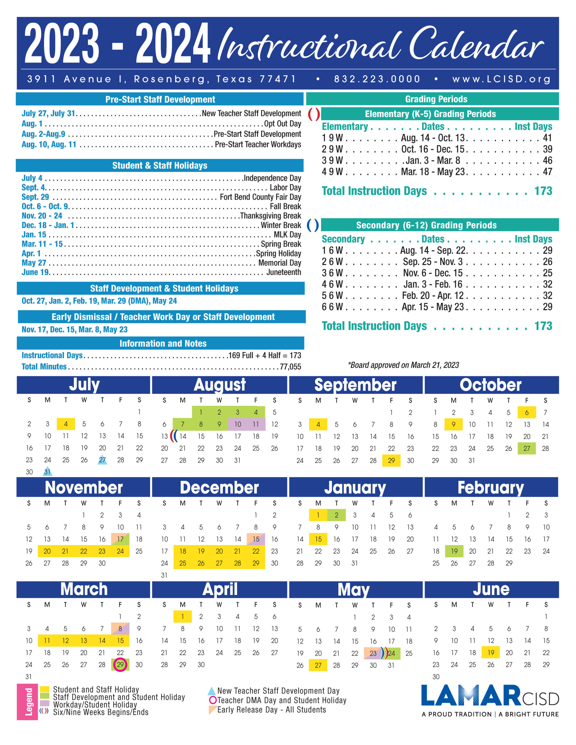 LCISD 23 24 Instructional Calendar Now Available