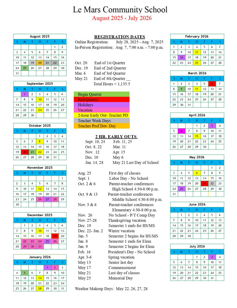 Le Mars Community School IA Calendar 25 26 Revised pdf EduCounty