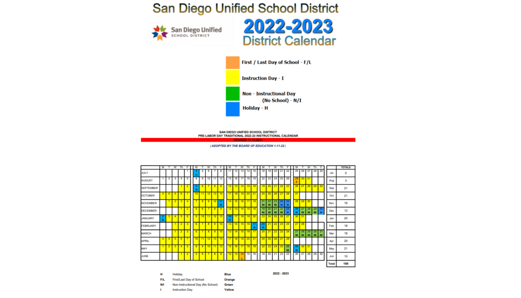 Lincoln High School District Instructional Calendar San Diego Unified 2022 2023