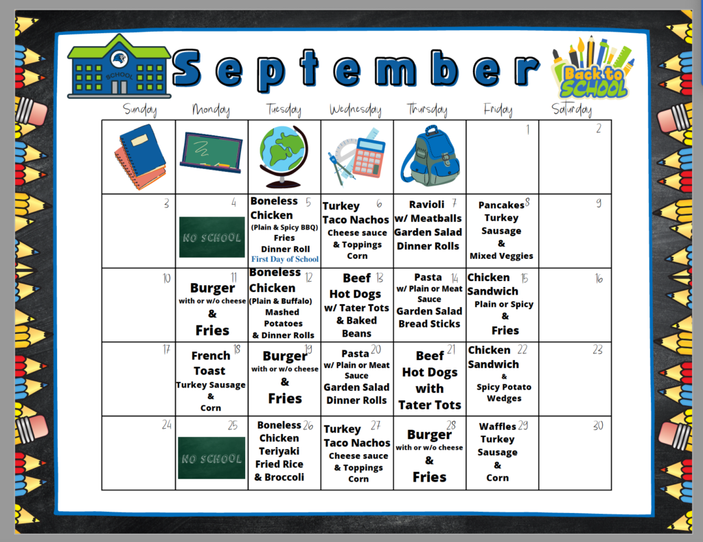 Linwood Lunch Menu For September Linwood School