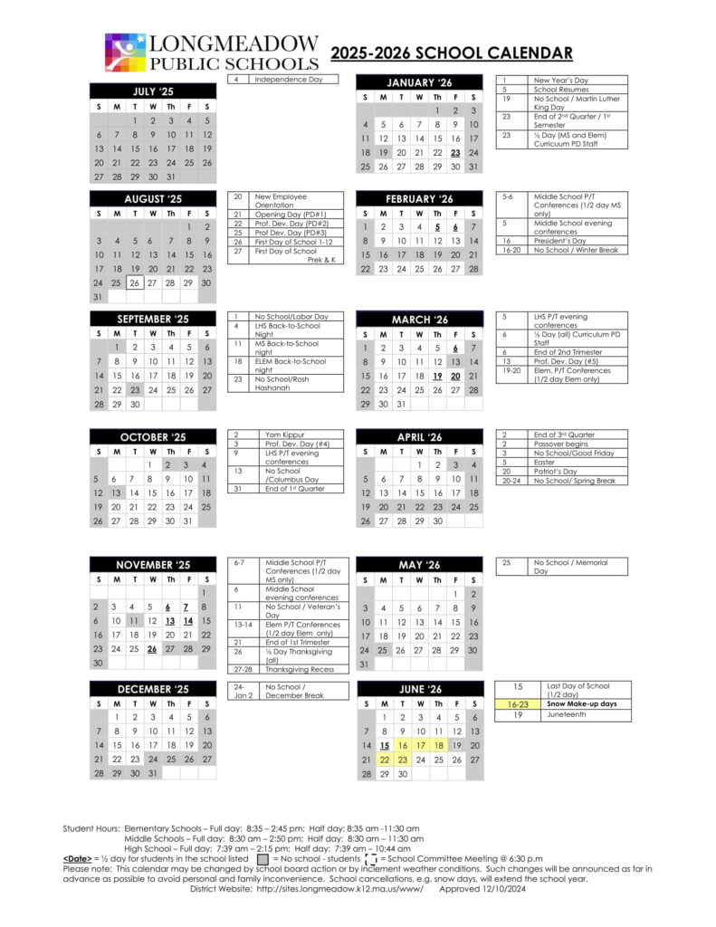 LONGMEADOW PUBLIC SCHOOLS Calendar 25 26 Revised PDF EduCounty LONGMEADOW PUBLIC SCHOOLS Calendar 25 26 Revised PDF EduCounty