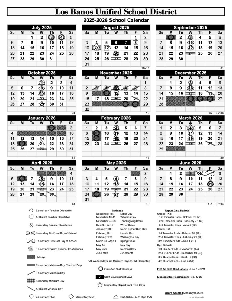 Los Banos Unified School District Calendar 25 26 PDF Revised EduCounty