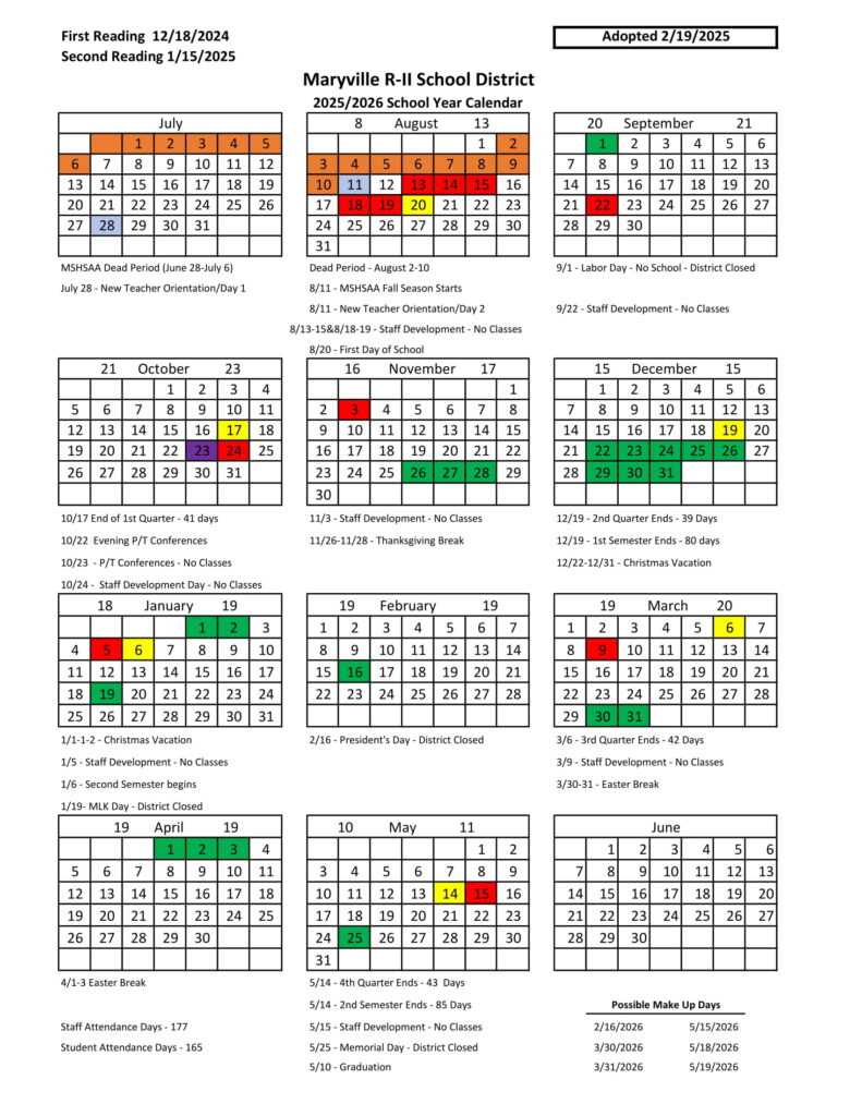Maryville R II School MO Calendar 25 26 Revised pdf EduCounty