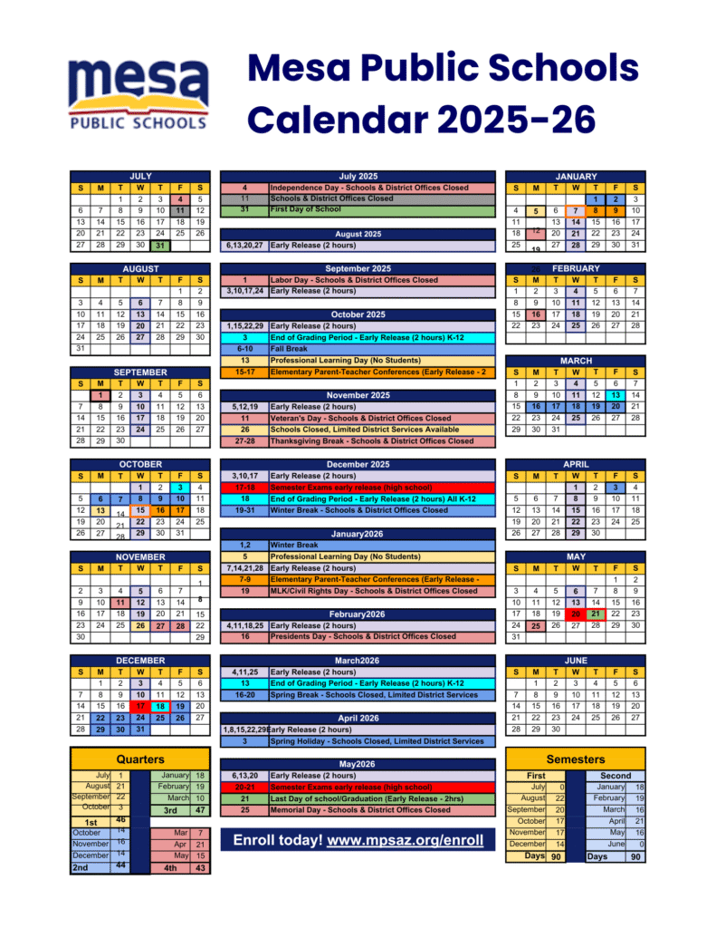Mesa Public Schools Calendar 2025 2026 Holidays 