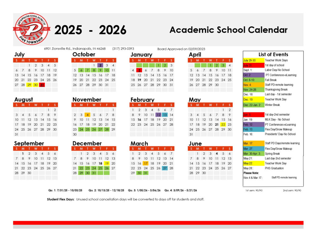 Metropolitan School District Of Pike Township Calendar 25 26 Revised PDF EduCounty