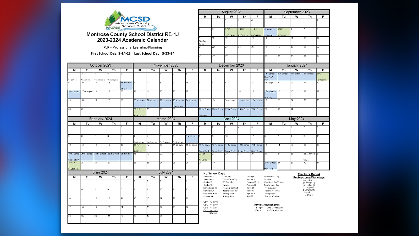 Montrose County School District Releases New Academic Calendars