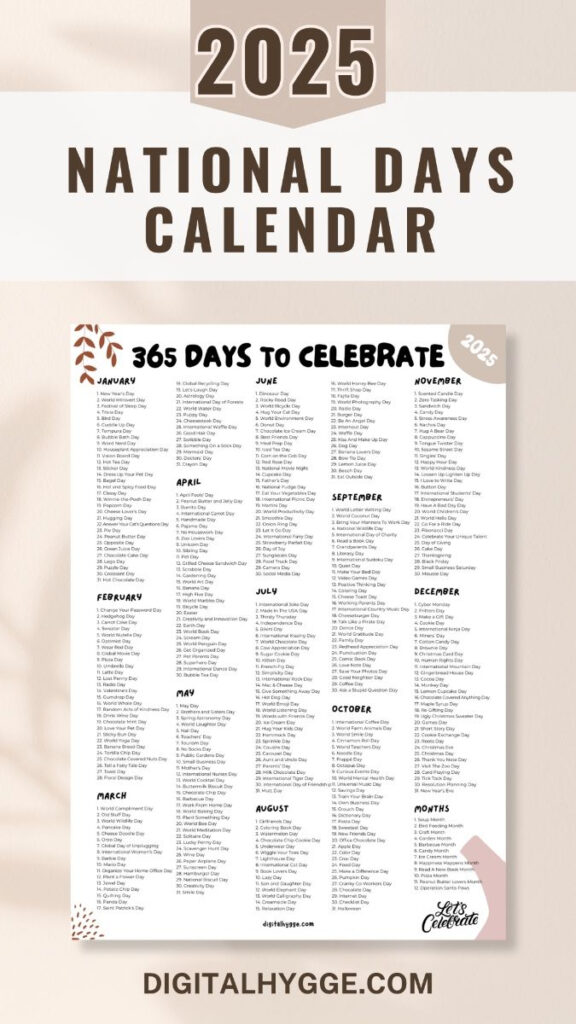 National Days And Holidays 2025 Printable PDF