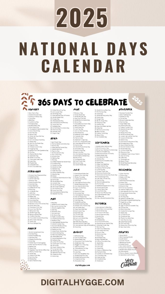 National Days And Holidays 2025 Printable PDF
