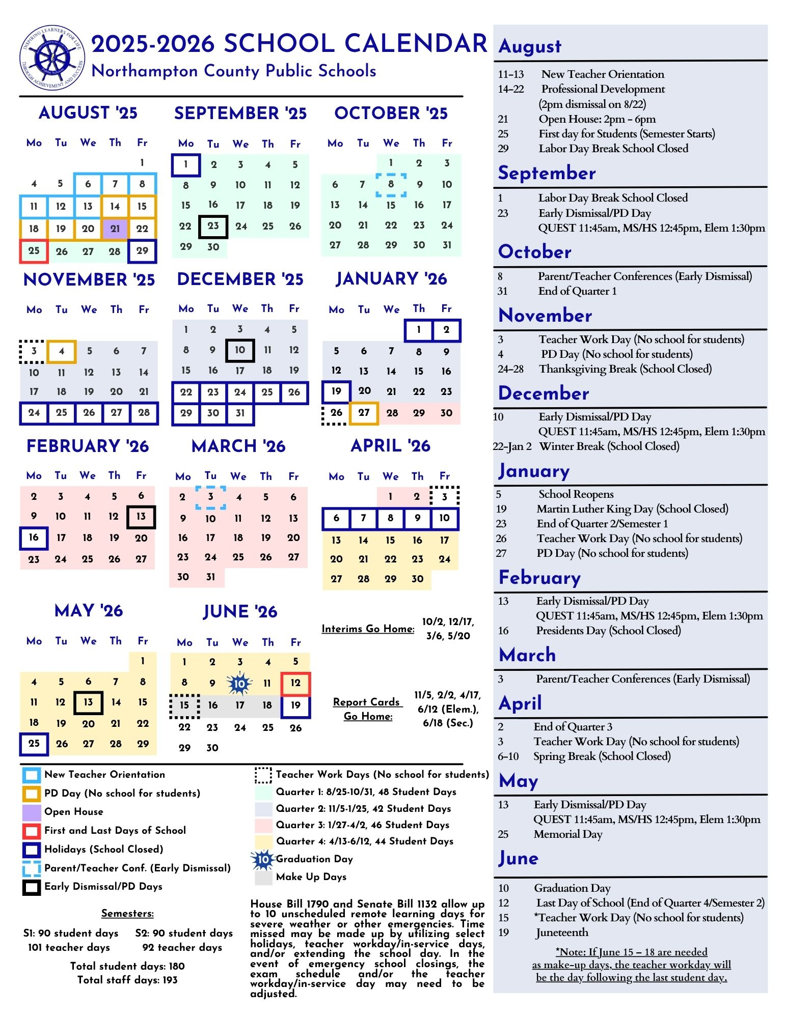 NCPS School Calendars Sports Events Academic Year