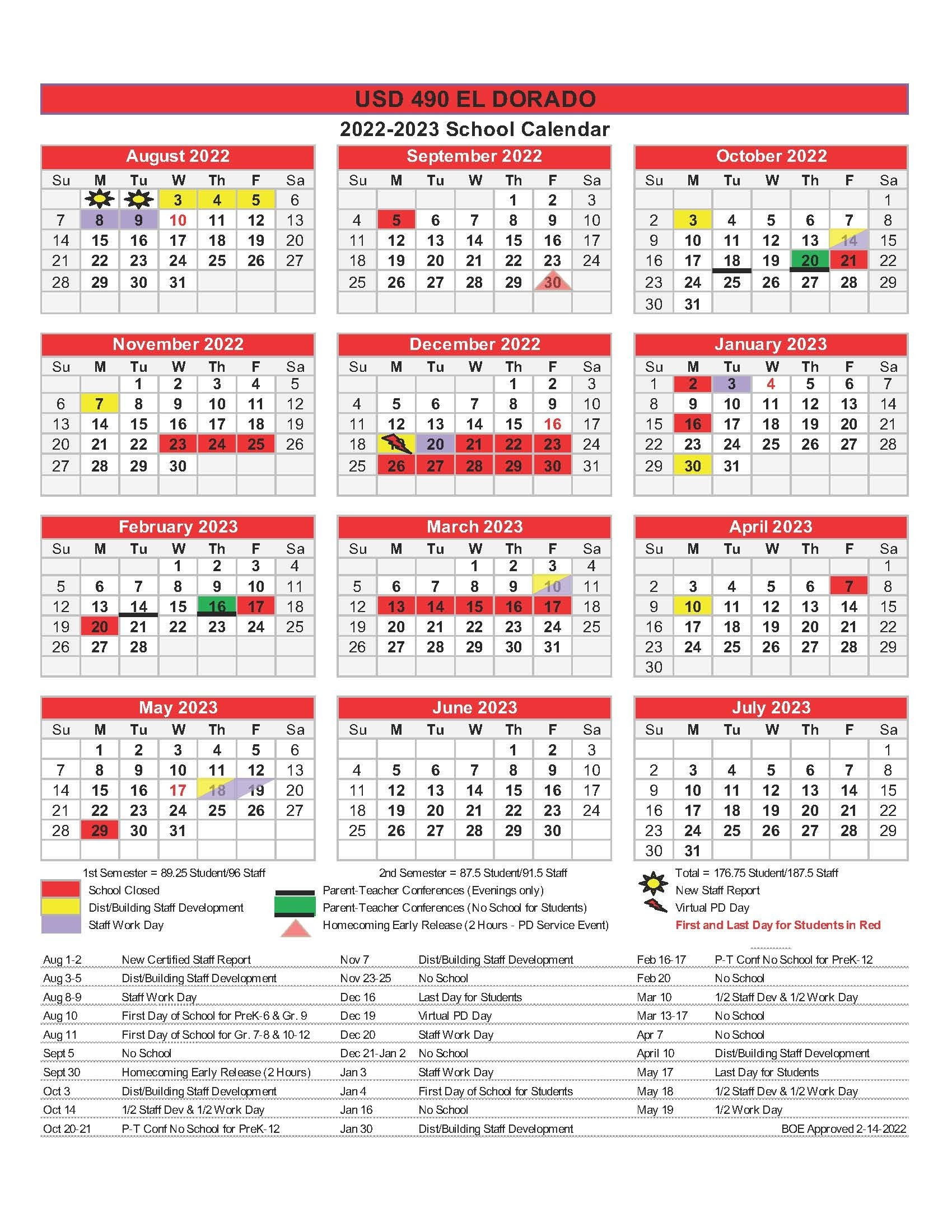 New 1 Page Calendar El Dorado High School