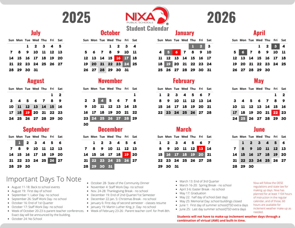 Nixa Public Schools Calendar 25 26 Revised PDF EduCounty