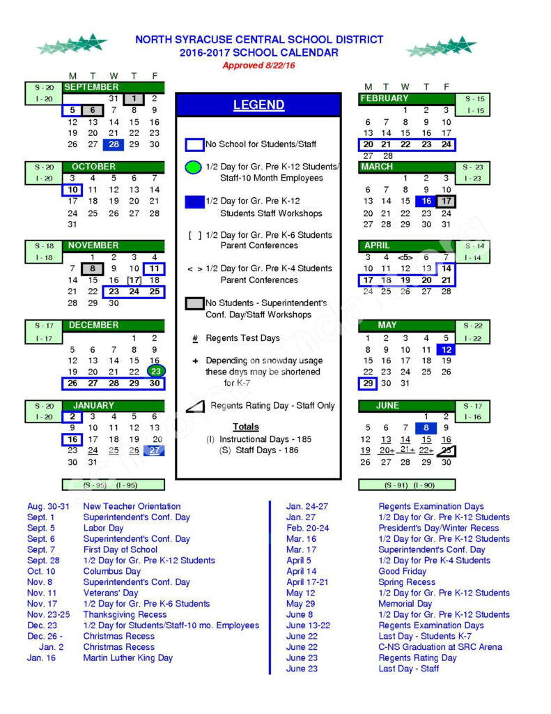 North Syracuse Central School District Calendars North Syracuse NY