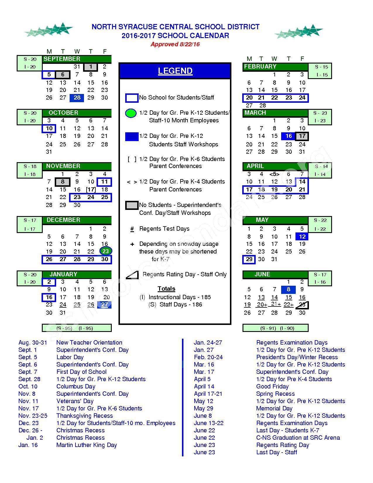 North Syracuse Central School District Calendars North Syracuse NY