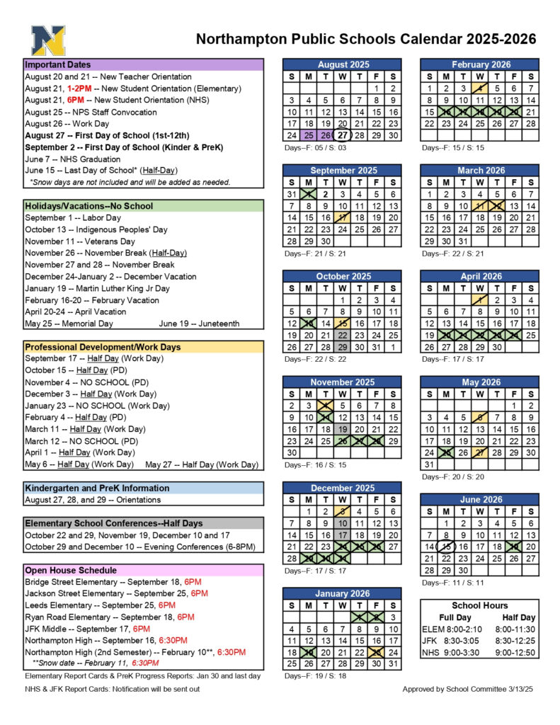 Northampton Public Schools Calendar 25 26 Revised PDF EduCounty Northampton Public Schools Calendar 25 26 Revised PDF EduCounty