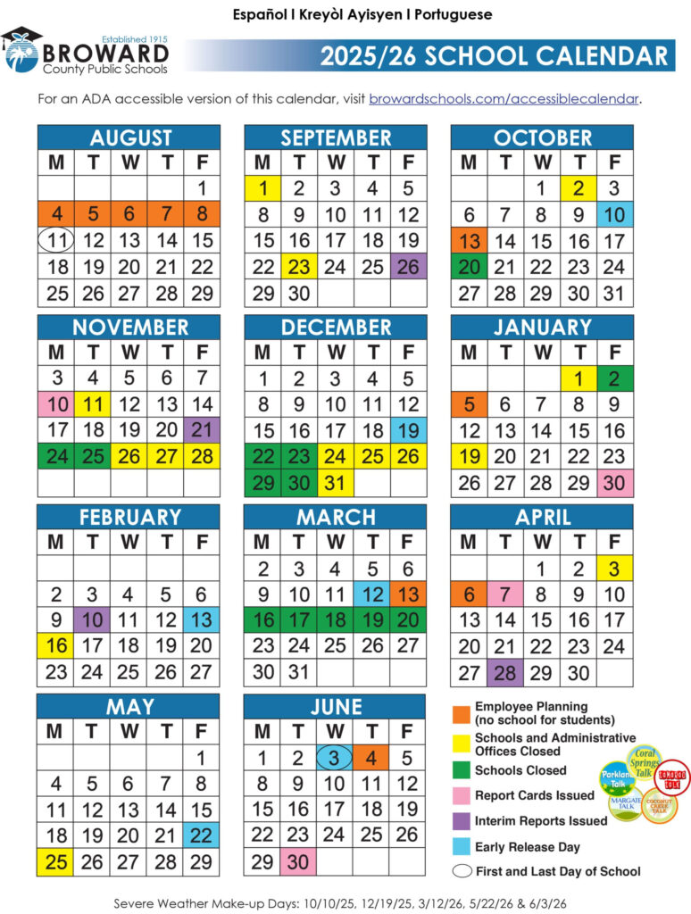 Official 2025 26 Broward County Public Schools Color Calendar Parkland Talk