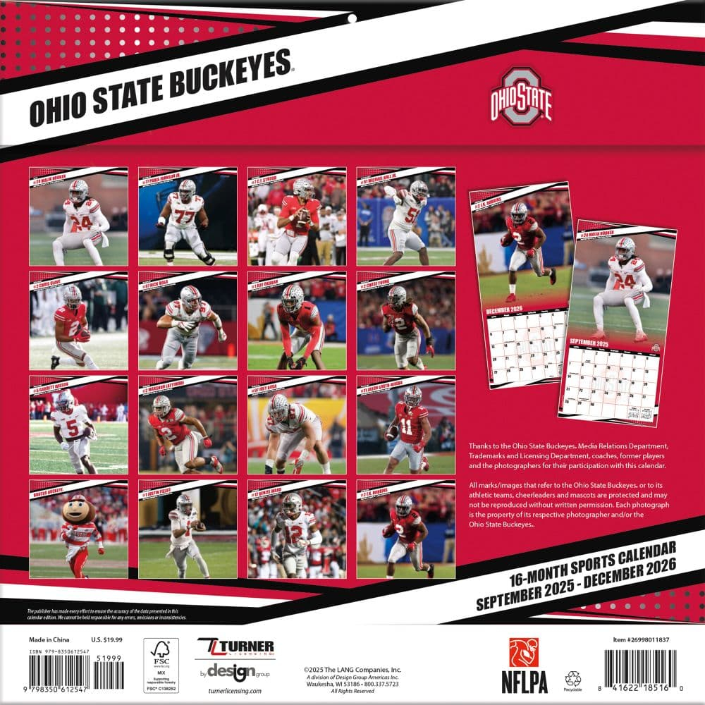 Ohio State Buckeyes 2026 Wall Calendar Calendars