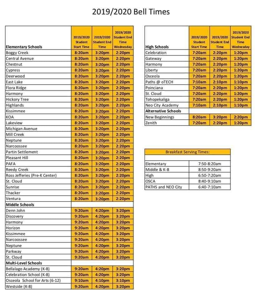 Osceola School District Announces 2019 20 Bell Times And School Calendar
