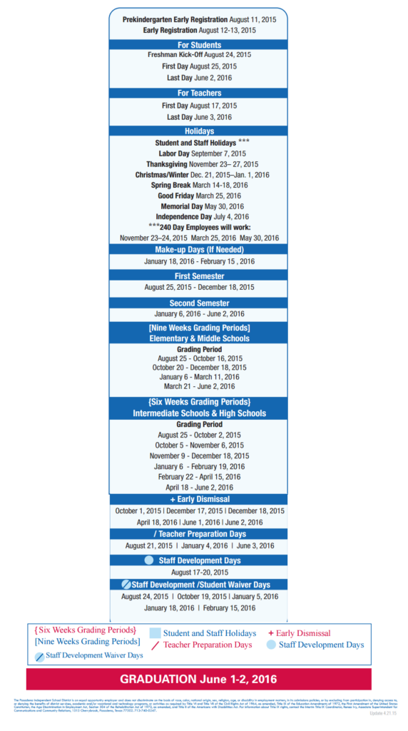 Pasadena High School School District Instructional Calendar Pasadena Isd 2015 2016 Pasadena High School School District Instructional Calendar Pasadena Isd 2015 2016