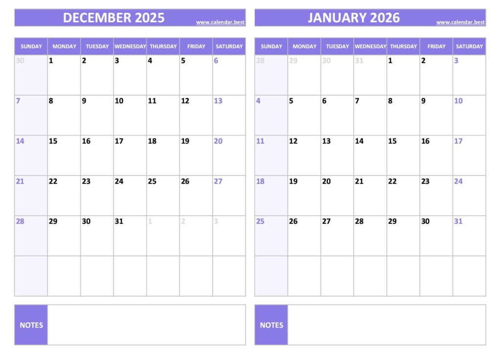 Printable December 2025 And January 2026 Calendar Free PDF JPG Downloads