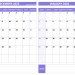 Printable December 2025 And January 2026 Calendar Free PDF JPG Downloads