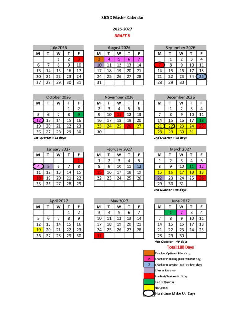 Proposed Calendars 2026 2028 St Johns County School District