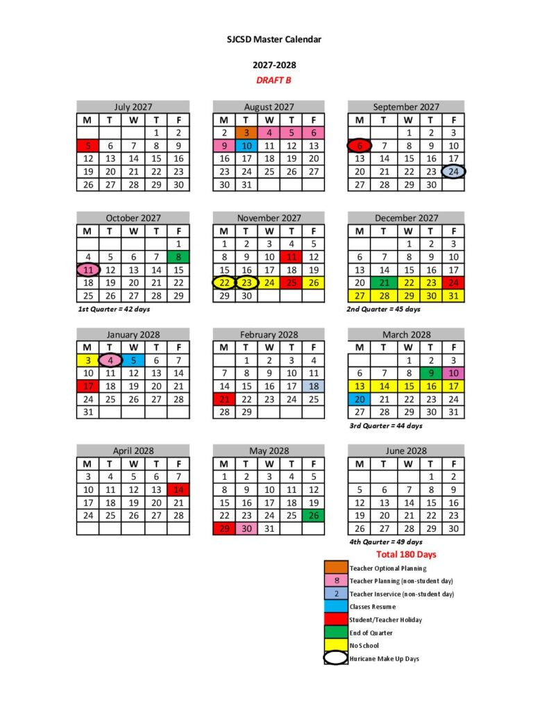 Proposed Calendars 2026 2028 St Johns County School District