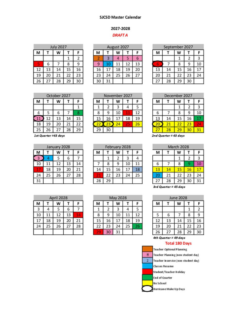Proposed Calendars 2026 2028 St Johns County School District