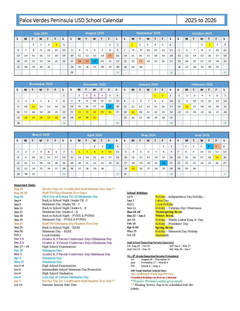 PVPUSD 2025 2026 SCHOOL CALENDAR Parents Montemalaga Elementary
