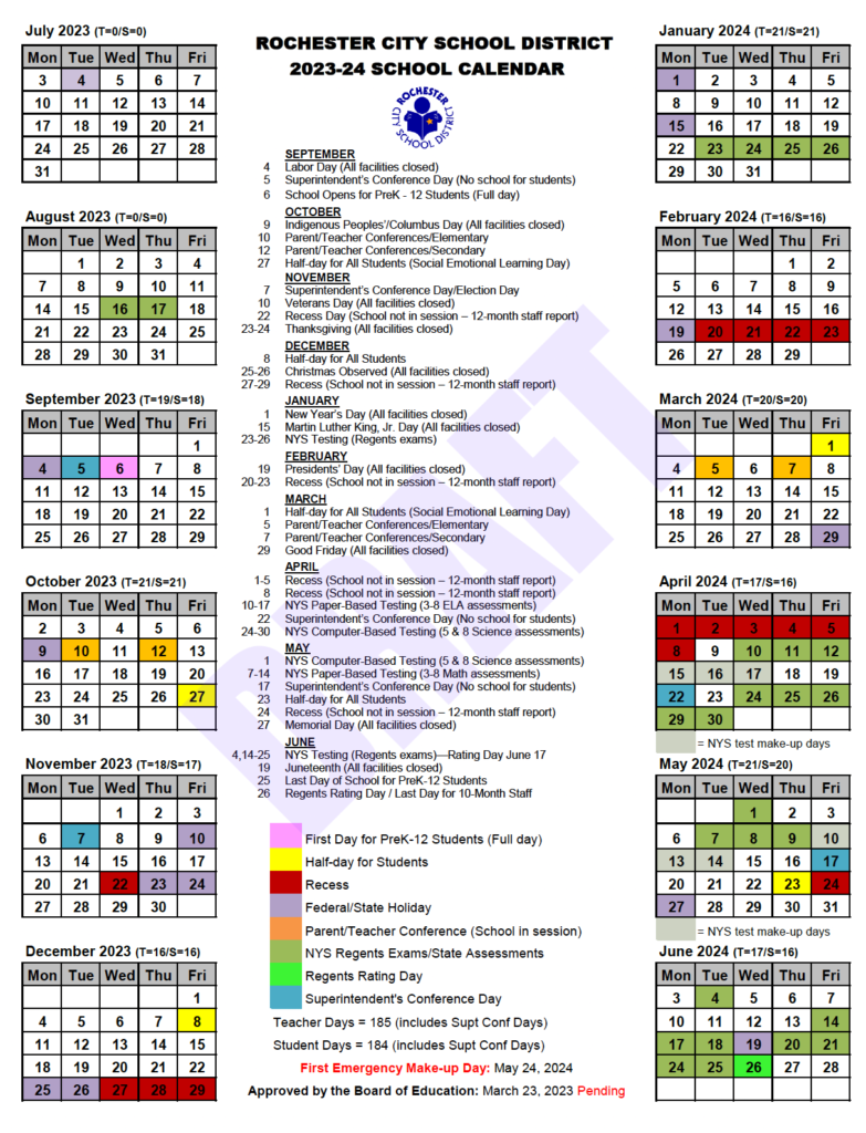 Rochester Calendar Printable