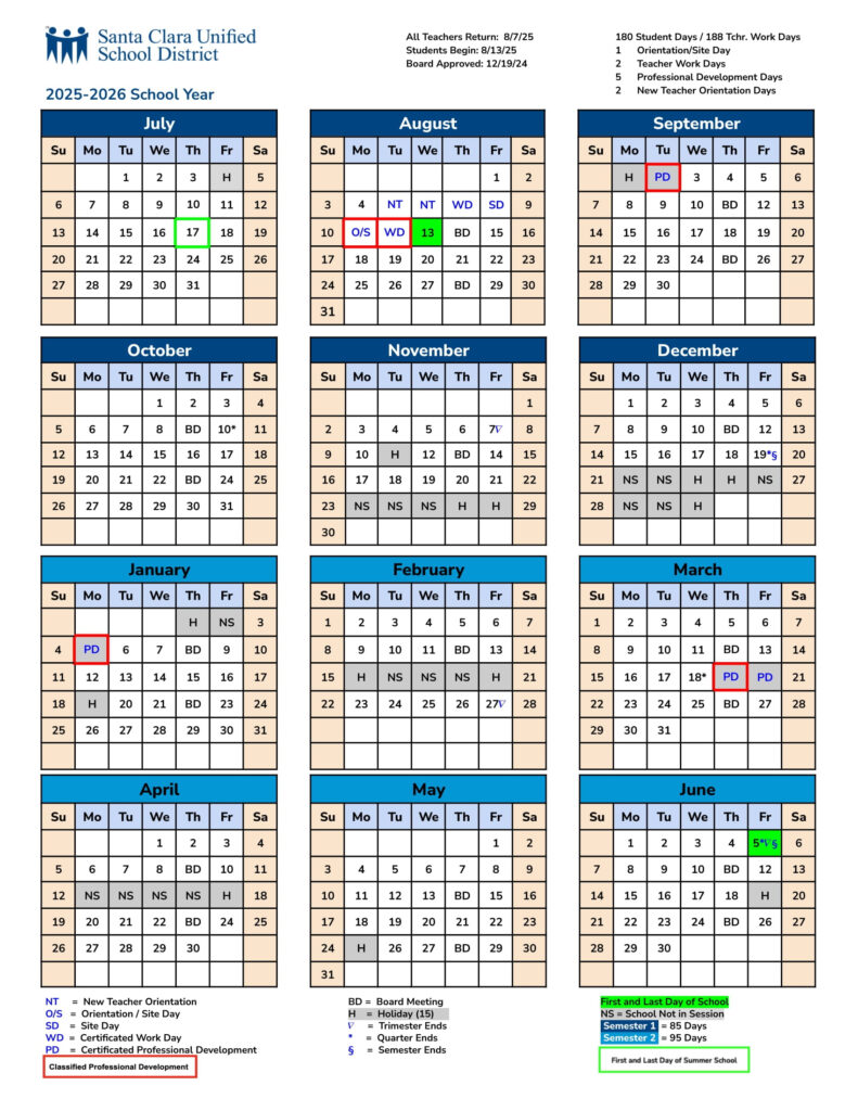 Santa Clara Unified School District Calendar 25 26 PDF EduCounty