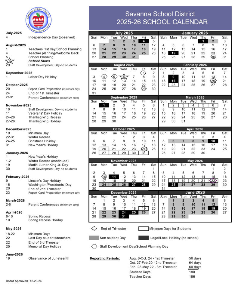 Savanna School District Academic Calendar