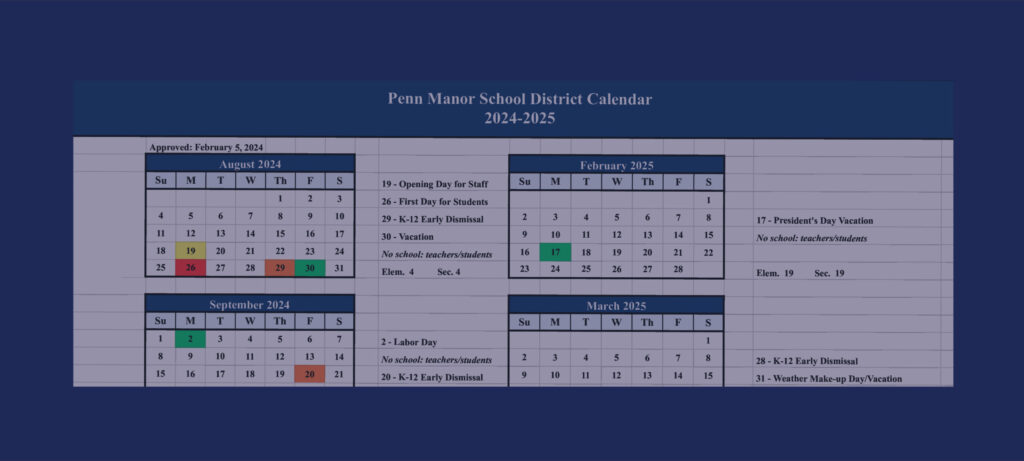School Board Approves 2024 2025 District Calendar Penn Manor School District