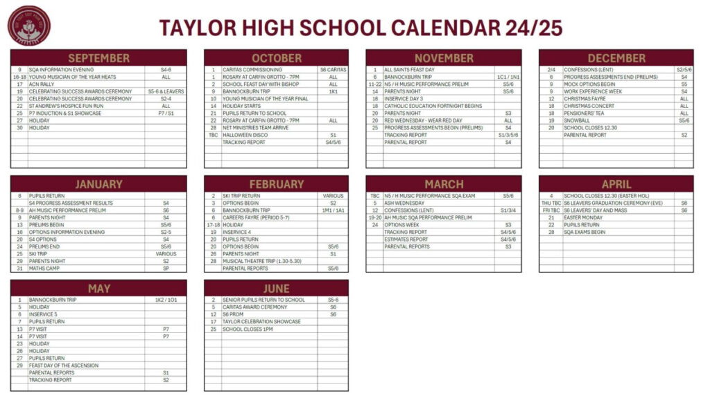 School Calendar 2024 25 Taylor High School