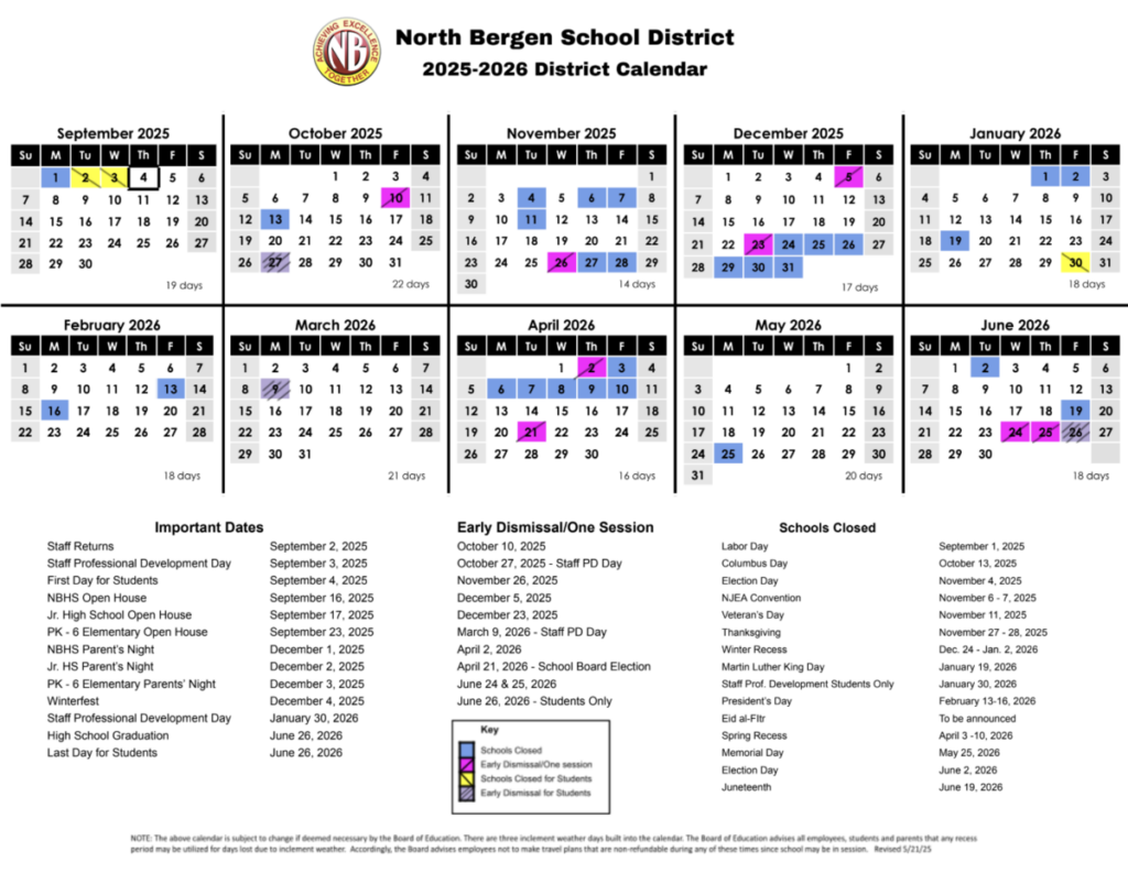 School Calendar 2025 2026 Nicole Insetta John F Kennedy Elementary School